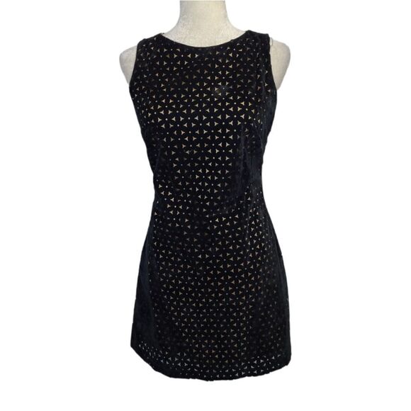 VINTAGE 90s Y2K black cutout pattern sleeveless mini dress S‎ - Picture 1 of 11